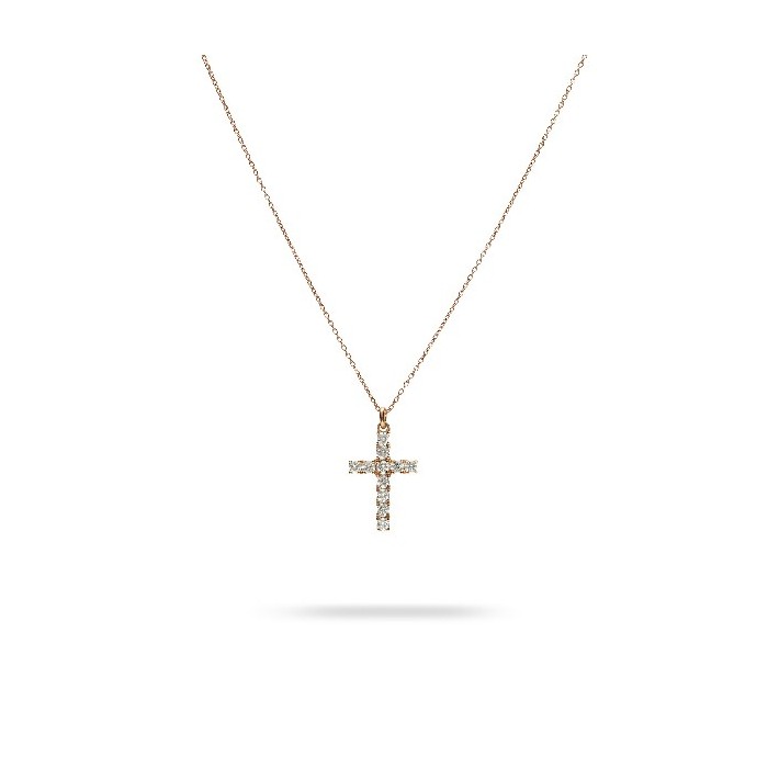 Rose Gold Necklace with Cross and Diamonds