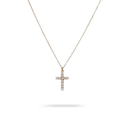Rose Gold Necklace with Cross and Diamonds