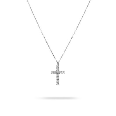White Gold with Cross and Diamonds Necklace