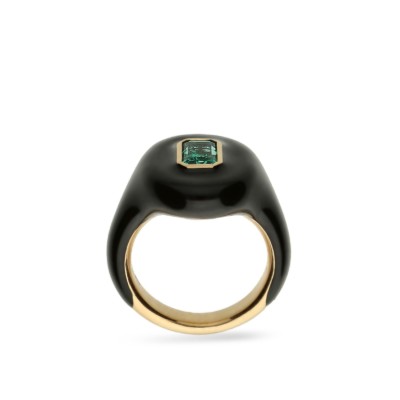 Grau emerald and black enamel ring