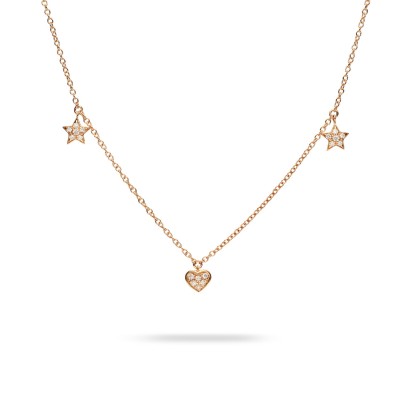 Rose Gold Hearts and Stars Necklace Grau
