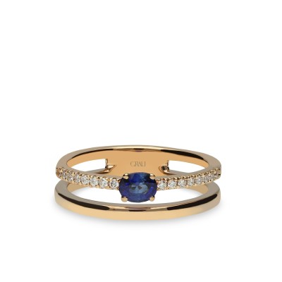 Double Diamonds and Blue Sapphire Ring
