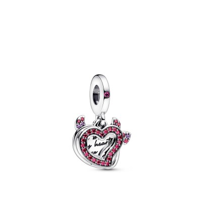Double Devil Heart Pendant Charm - Jewelry Online Grau