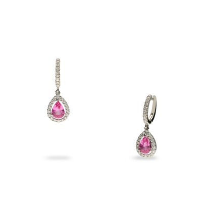 Long Earrings White Gold and Pink Sapphires