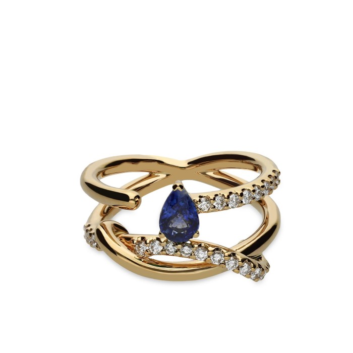 Rose Gold Intertwined Ring with Blue Sapphire and Diamonds