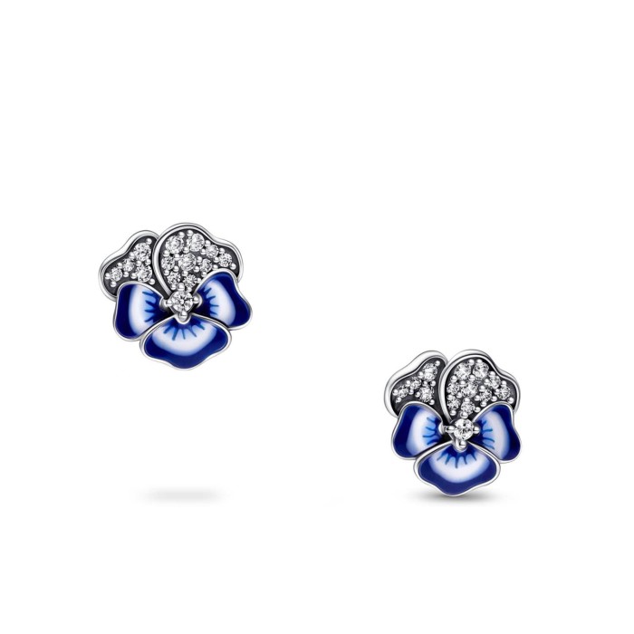 Pandora Moments Blue Pansy Button Earrings