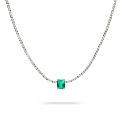 Riviere Necklace White Gold, diamonds and emerald