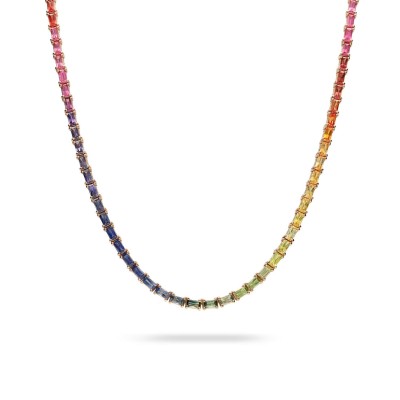 Riviere Rainbow Rose Gold and Sapphires Necklace