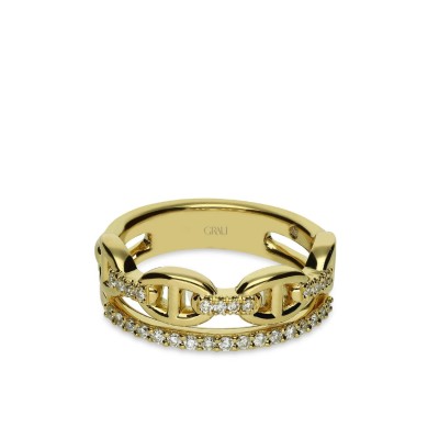 Calabrot Double Hoop ½ Wedding Ring Grau Yellow Gold and Diamonds