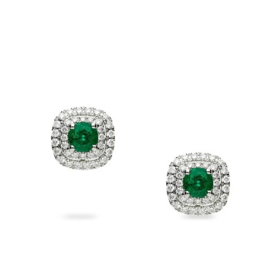 White Gold Stud Earrings with Emeralds