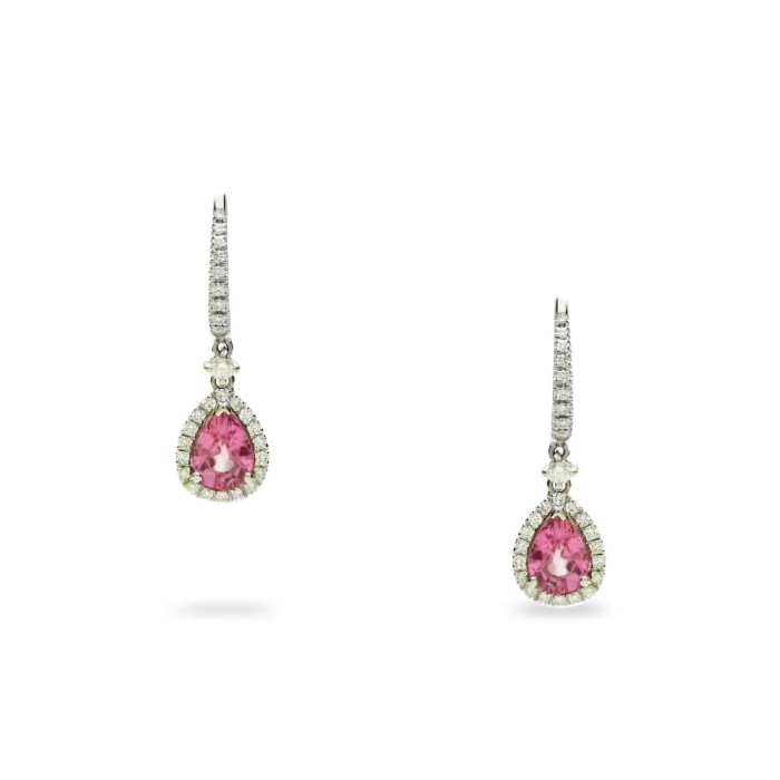 Long Earrings in White Gold with Pink Sapphires