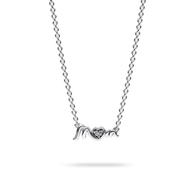 Pandora Moments Mum Silver and Zirconia Necklace