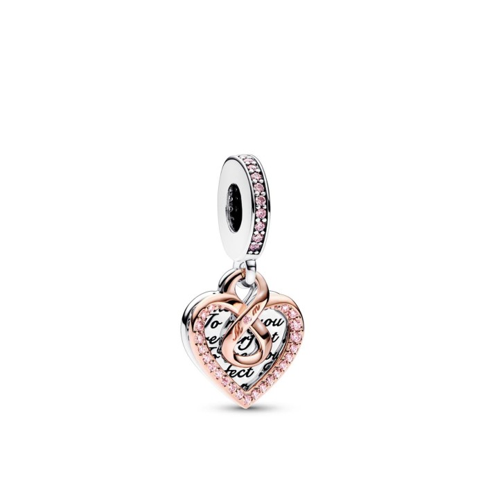 Pandora Moments Heart Charm in Silver, Rose Gold, and Zirconia