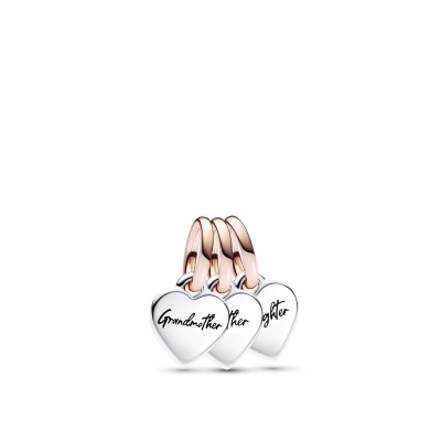 Pandora Moments Triple Heart Charm Silver and Rose Gold