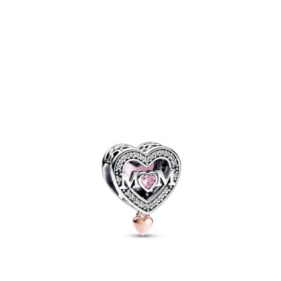 Pandora Moments Heart Charm in Silver, Rose Gold, and Zirconia