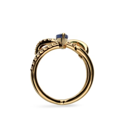Rose Gold Intertwined Ring with Blue Sapphire and Diamonds