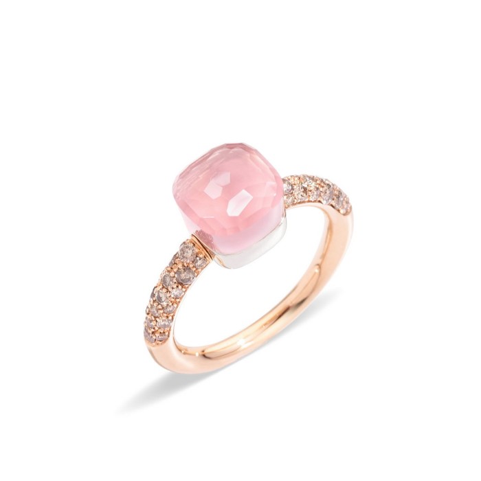 Nudo Petit Rose Quartz and Diamonds Pomellato Ring