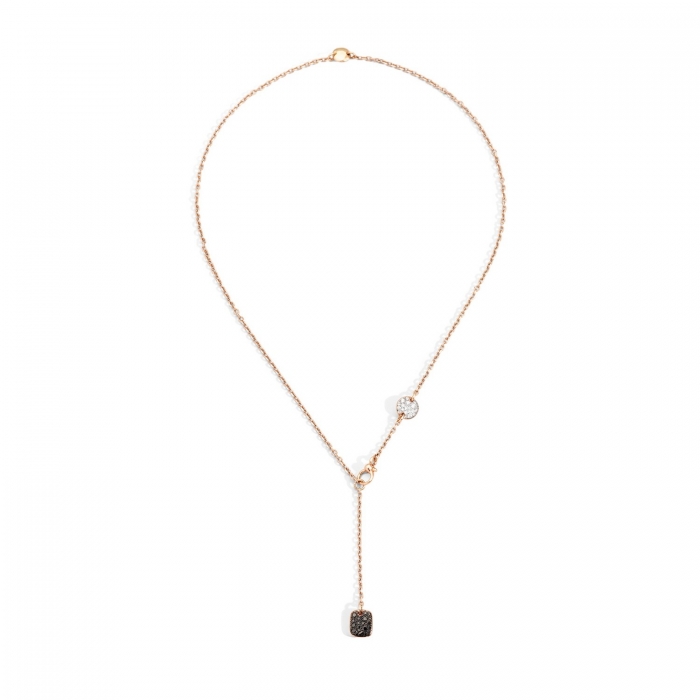 Lariat necklace in rose gold and white, brown and black diamonds from Sabbia de Pomellato