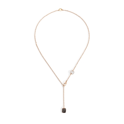 Lariat necklace in rose gold and white, brown and black diamonds from Sabbia de Pomellato