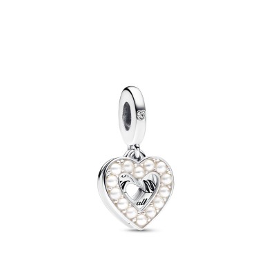 Double Pandora Hanging Charm - Mother of Pearl Heart