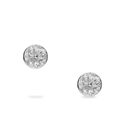 Button Earrings with Fiorel in White Gold