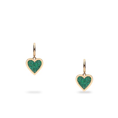 Emeralds and Rose Gold Heart Earrings