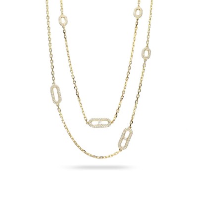 Double Grau Ovals Necklace in Yellow Gold and Pavé
