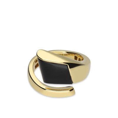 Open Yellow and Black Gold Ring Grau
