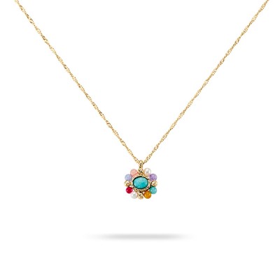 Short Arlequin Agatha Necklace Gold and Multicolor