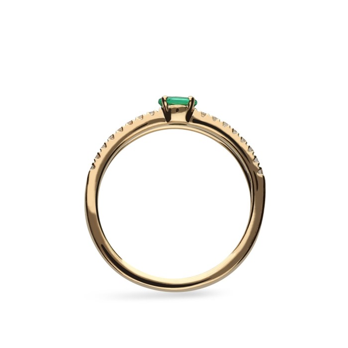 Double Ring Rose Gold, Emerald and Diamonds