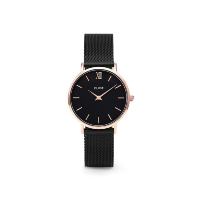Rellotge Minuit malla or rosa negre / negre