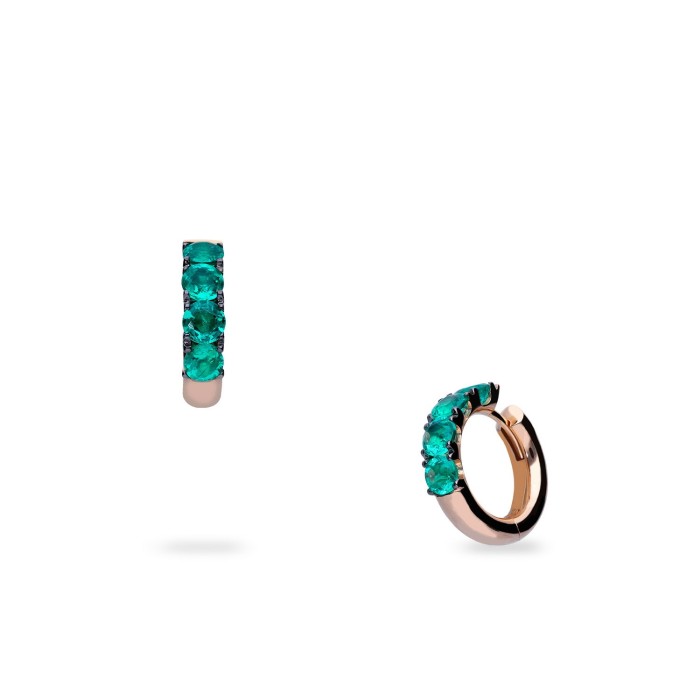 Emeralds and Rose Gold Hoop Earrings