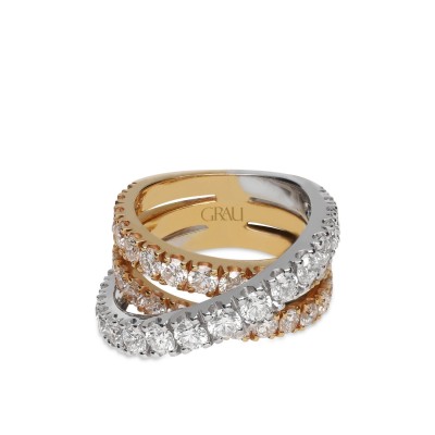 Grau 3-Rings yellow Gold, White Gold and Diamonds Ring