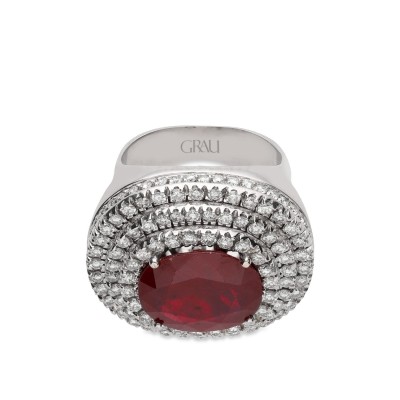 Grau Ruby, White Gold, and Diamonds Ring