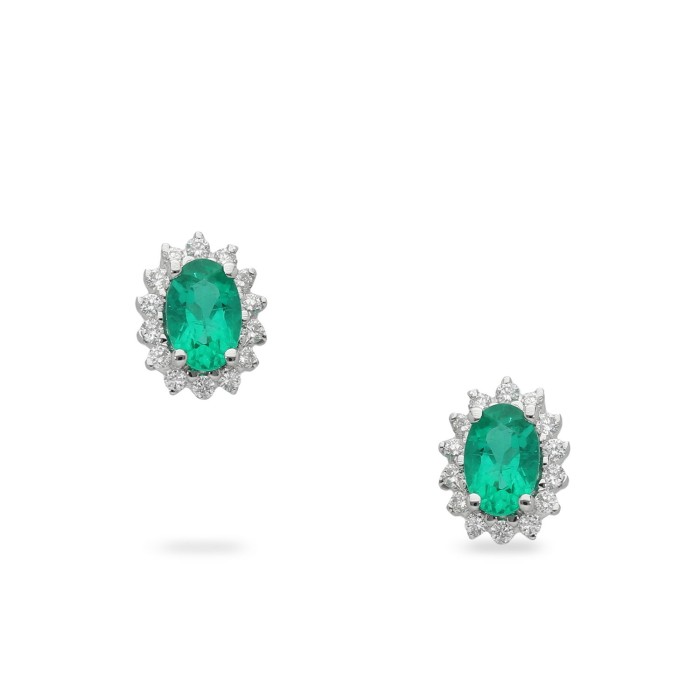 Grau White Gold Rosette Earrings, Emeralds, and Diamonds