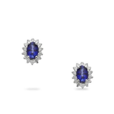 Grau White Gold Rosette Earrings with Sapphire and Diamonds
