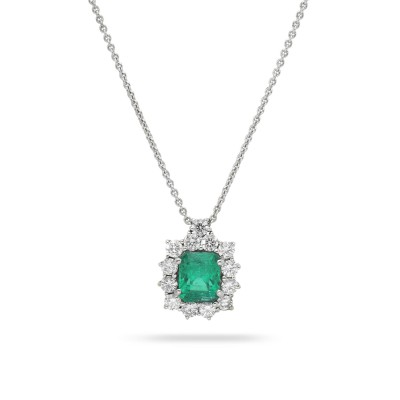 Grau Emerald Rosette and White Gold Necklace