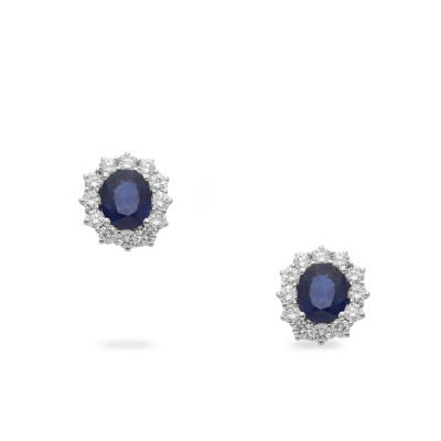 Sapphire & White Gold Rosette Earrings