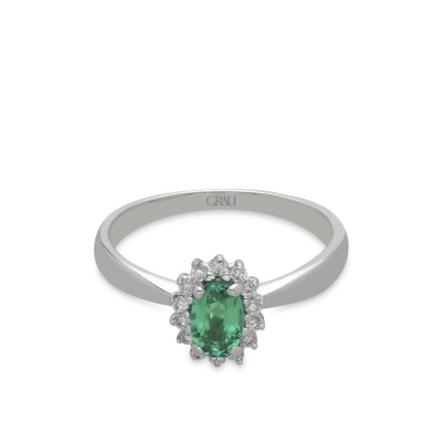 Emerald and White Gold Rosette Grau Ring