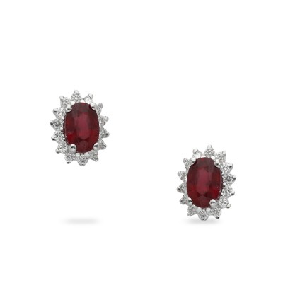 Grau Ruby and White Gold Rosette Earrings