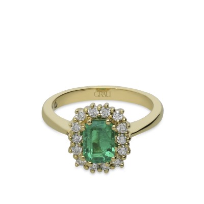 Rosette Ring Grau Emerald and Yellow Gold