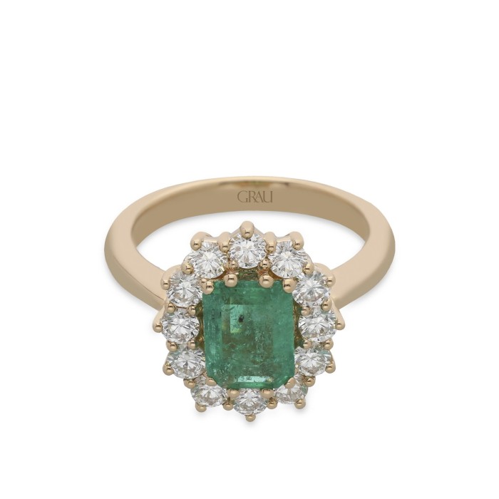 Rosette Ring Grau Colombian Emerald and Pink Gold Jewelry Online