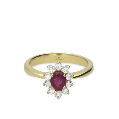 Ruby and Yellow Gold Rosette Grau Ring