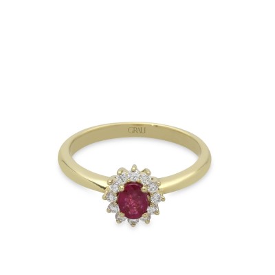 Rosette Ring Grau Ruby and Yellow Gold