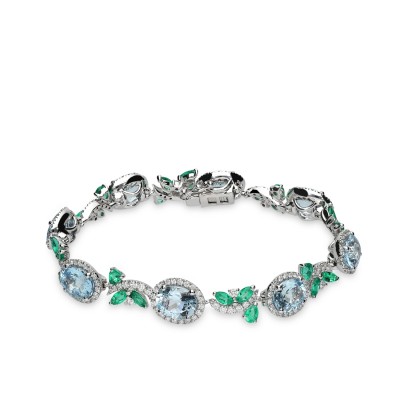 Aquamarine, Diamond, and Emerald Bracelet by Grau