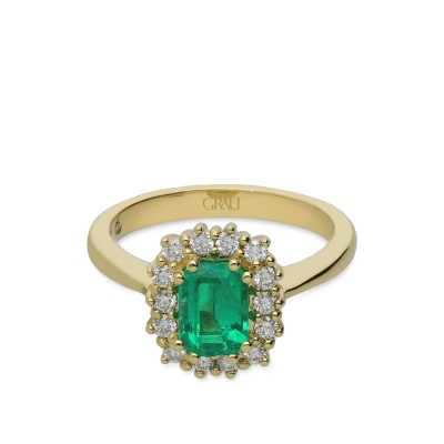 Rosette Ring Grau Emerald and Yellow Gold