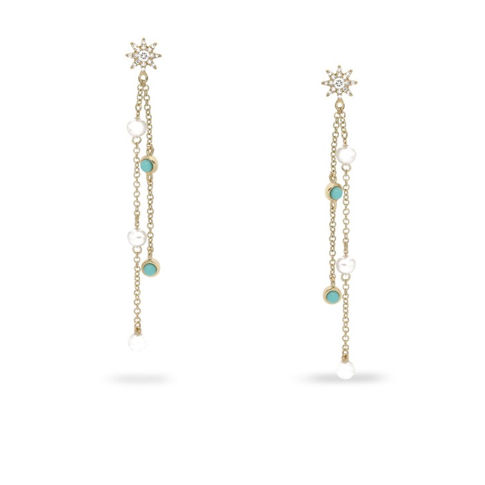 Long Pearl and Turquoise Earrings by Grau