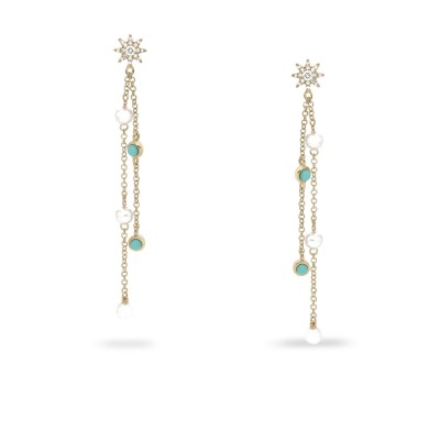 Long Pearl and Turquoise Earrings by Grau