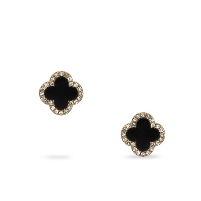 Yellow Gold Earrings with Black Agate by Grau