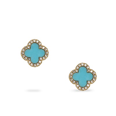 Yellow Gold Earrings with Turquoise by Grau